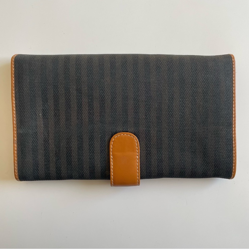 FENDI Vintage Striped Pequin Wallet Tan Brown Bifold Snap Clousure - Picture 2 of 16